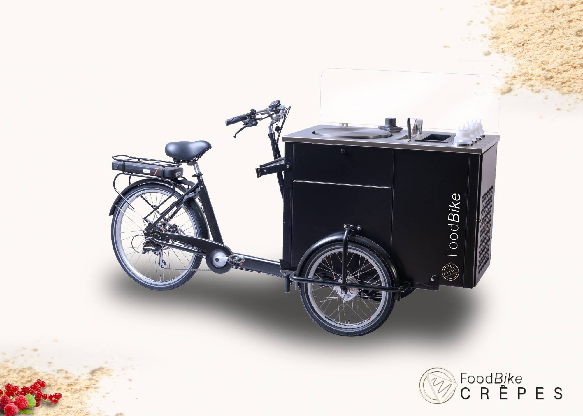 achat vélo triporteur crêpes tout équipé aux normes pour la vente ambulante dans la rue Marseille